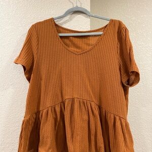 Rust Orange V-Neck Peplum Top